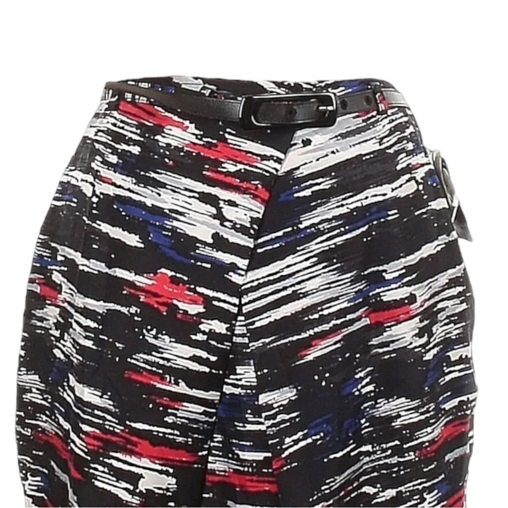 Doncaster 100% Silk Draped Black Abstract Belted Pencil Skirt Size 4 NWT